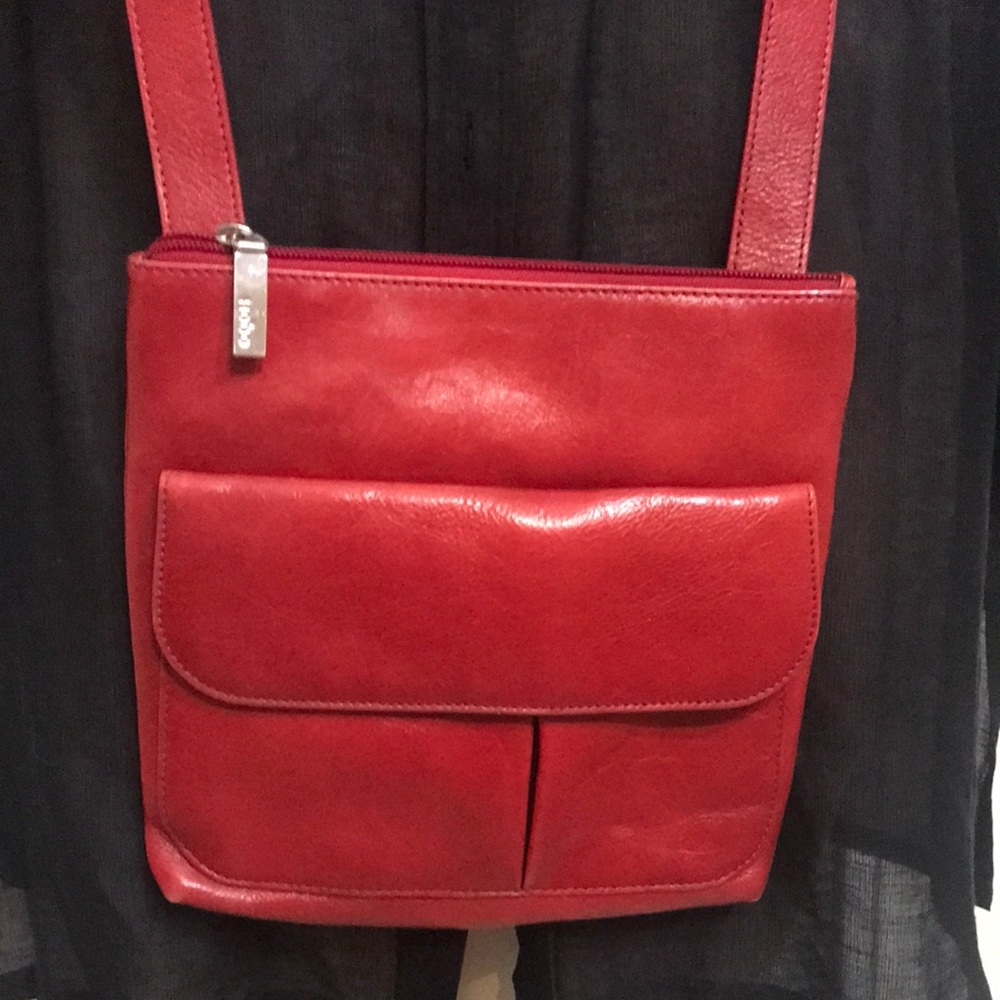 HOBO Red Leather Crossbody Bag with Silver Hardware